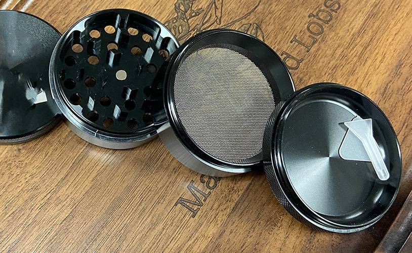 LED Light Show Herb Grinder ~ Magnetic Lid, 4 Pieces with Screen Catcher, Let our fun 2.5" Black Retro-Grind light up your daily grind! - Discreet Smoker