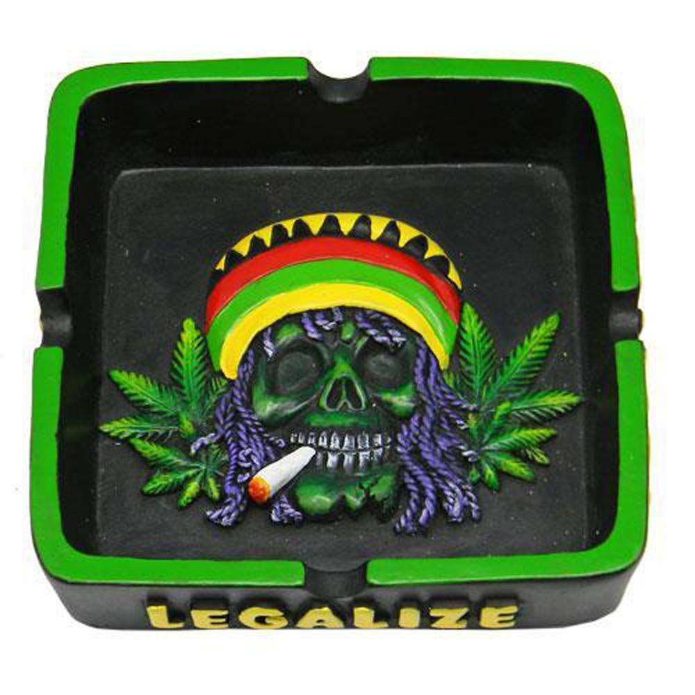 Rasta Skull w/ Leaves Square Ashtrays - Discreet Smoker