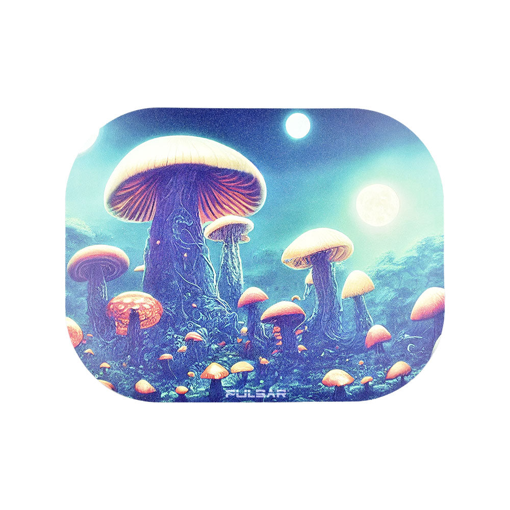 Pulsar Mini Metal Rolling Tray w/ Lid - Planet Fungi / 7"x5.5" - Discreet Smoker