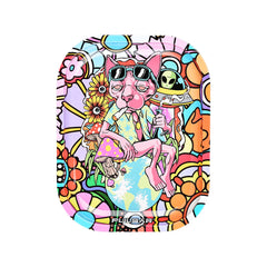Pulsar Mini Metal Rolling Tray w/ Lid - Chill Cat / 7"x5.5" - Discreet Smoker