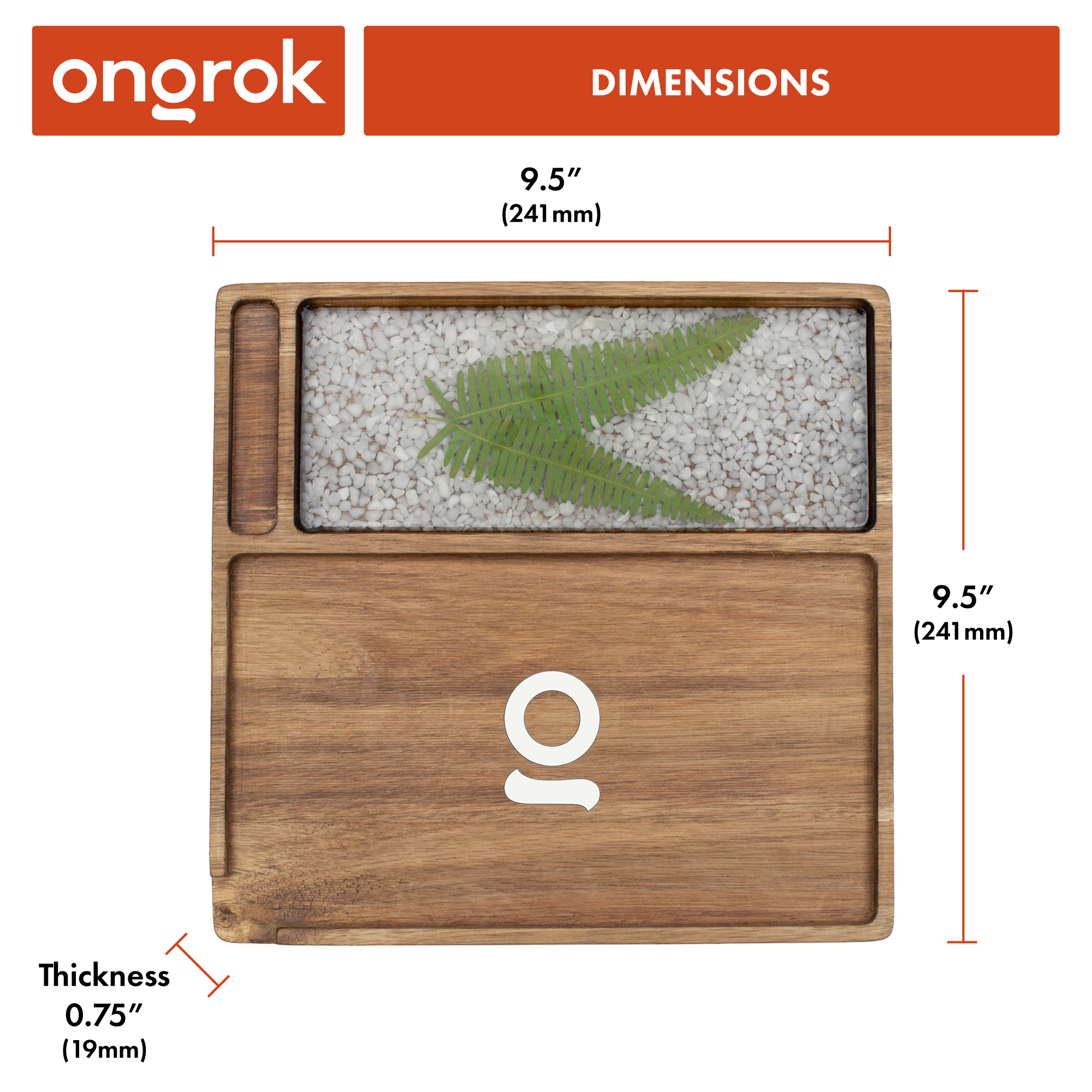 Ongrok Premium Natural Acacia Wood Tray | 9.5" x 9.5" - Discreet Smoker