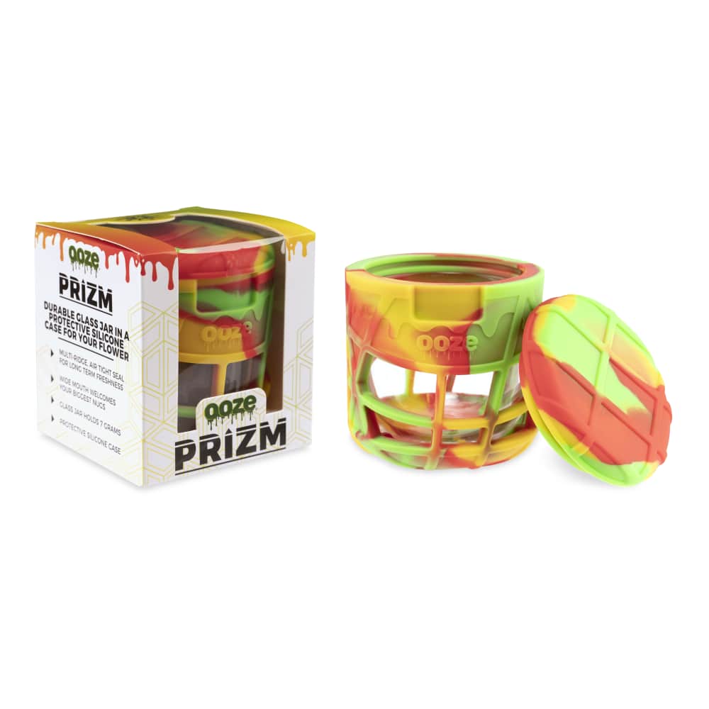 Ooze Prizm Silicone-Wrapped Glass Stash Jar - Discreet Smoker