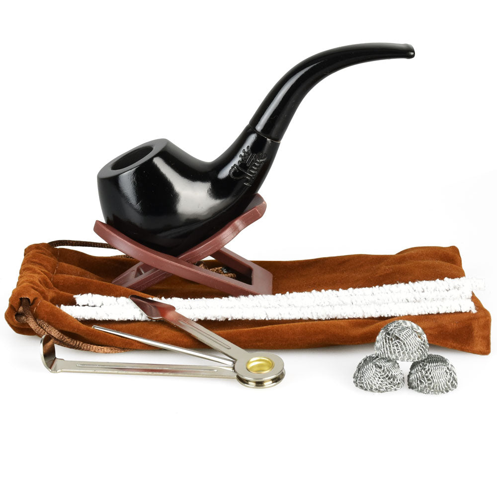 Pulsar Shire Pipes Bent Ebony Cherry Wood Tobacco Pipe - Discreet Smoker