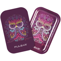 Pulsar Metal Rolling Tray w/ Lid - 11"x7" / Owl Mandala - Discreet Smoker