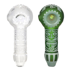 Milkyway Maya Face Sandblasted Glass Spoon Pipe | 4.5" - Discreet Smoker