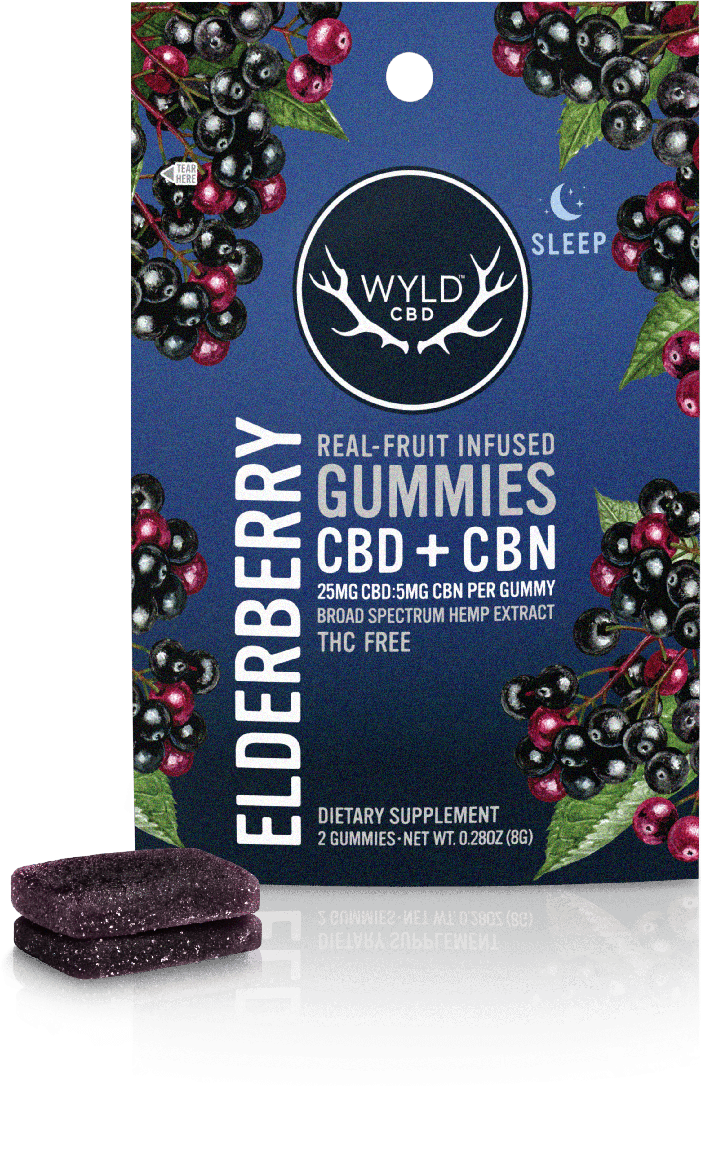 WYLD CBD Real Fruit Infused CBD + CBN Sleep Elderberry Gummies - Discreet Smoker