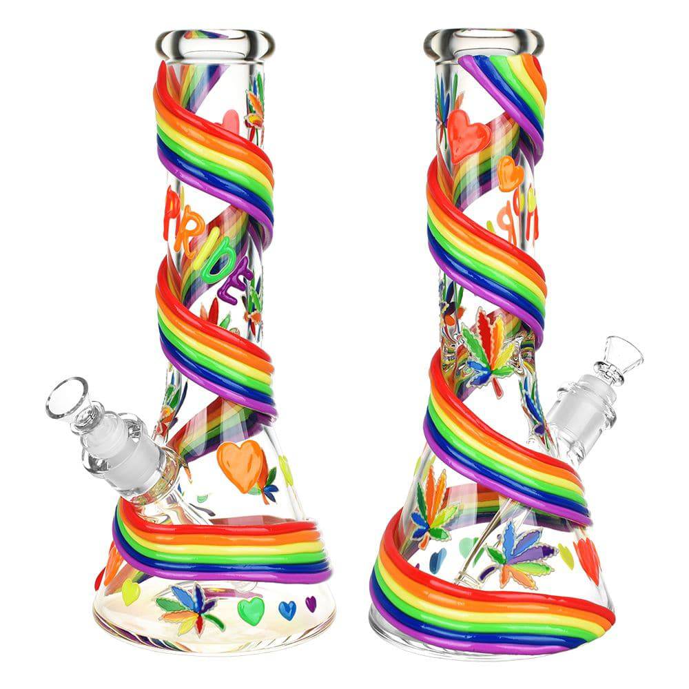 Rainbow Pride Glow In The Dark Glass Water Pipe - 12.5" / 14mm F - Discreet Smoker