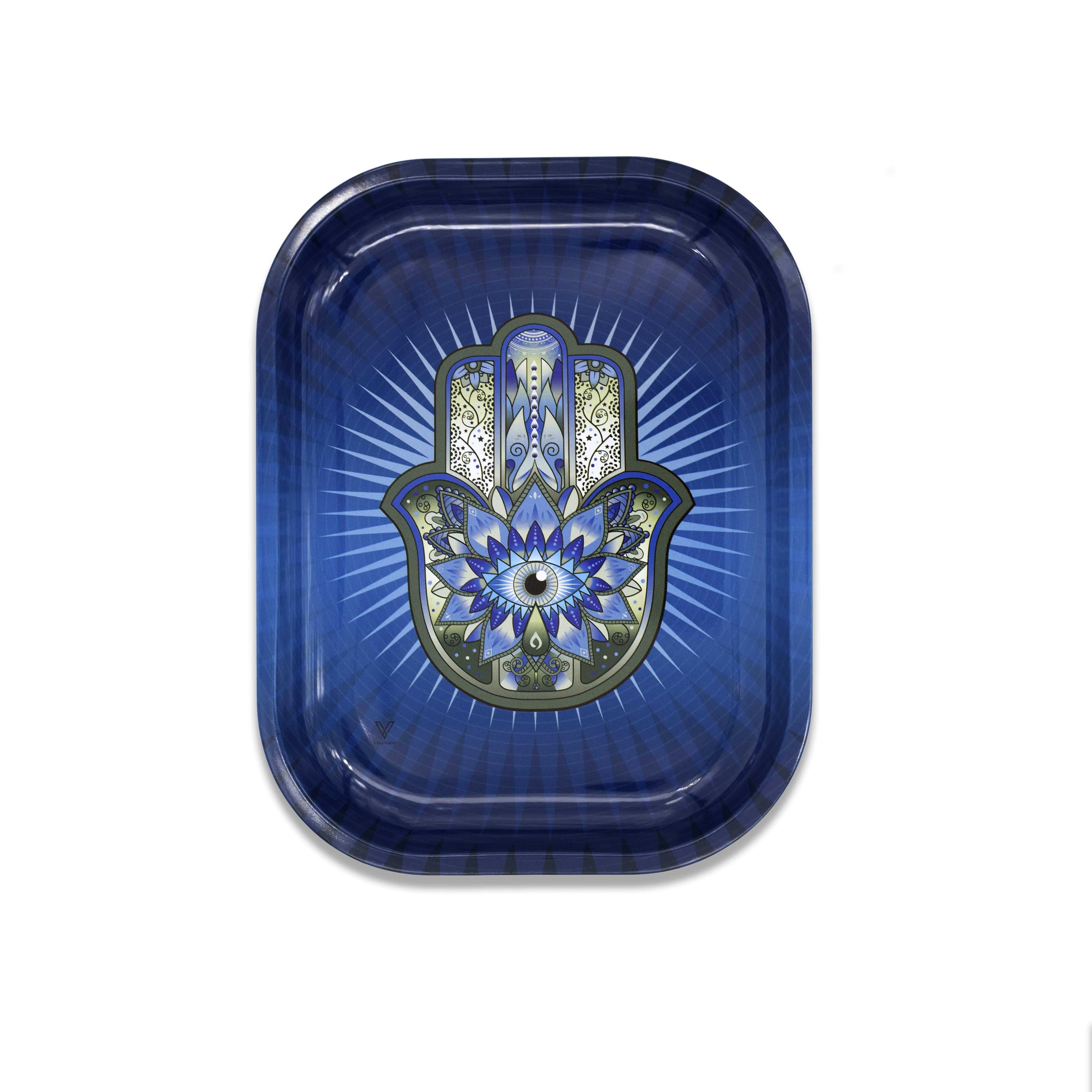 Hamsa Blue Metal Rollin' Tray - Discreet Smoker