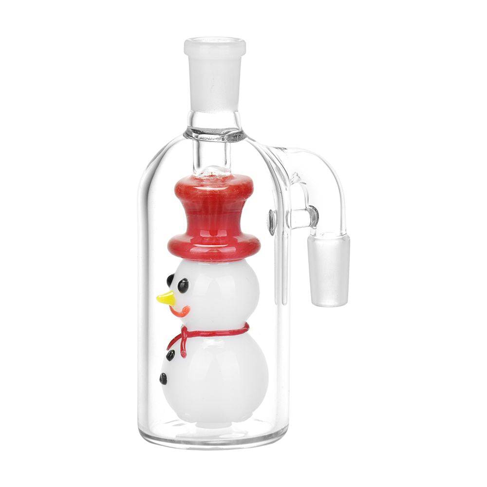 Smiling Snowman Glass Ashcatcher - 5" / 14mm / 90D - Discreet Smoker