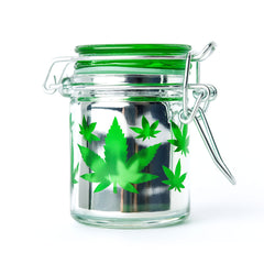 AIRTIGHT GLASS GREEN LEAF STORAGE CONTAINER - Discreet Smoker