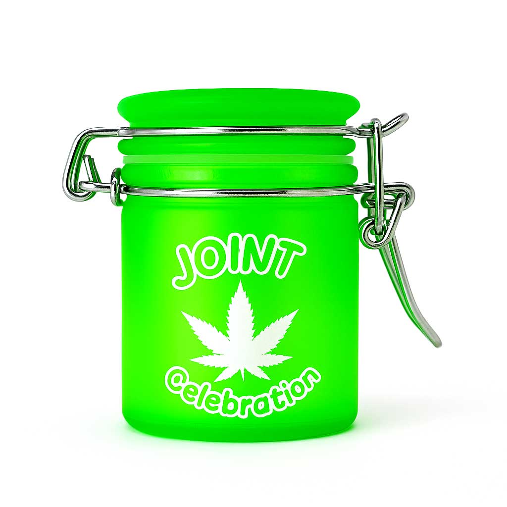 AIRTIGHT GLASS MINI FROSTED GREEN JOINT CELEBRATION STASH JAR - Discreet Smoker