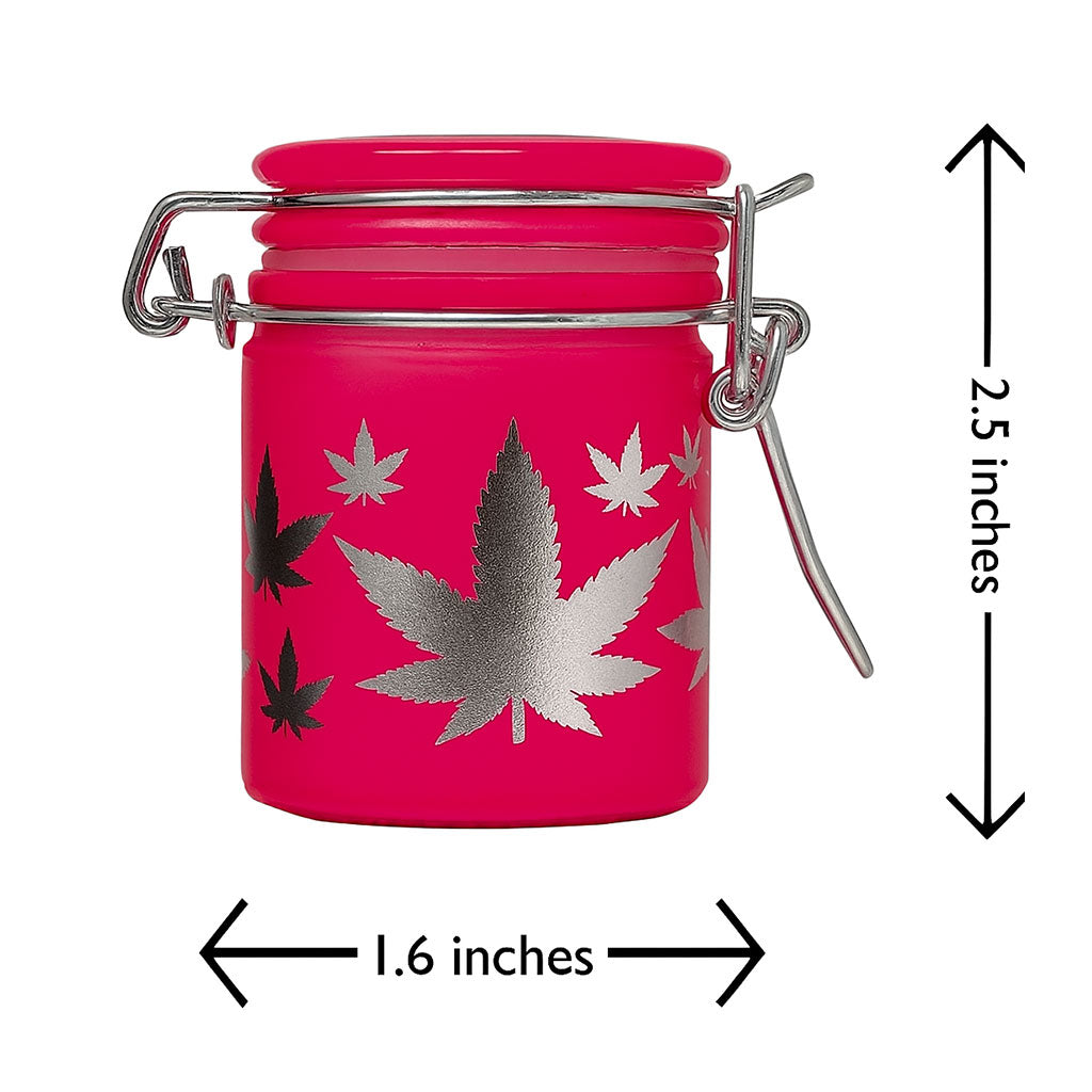 AIRTIGHT GLASS SILVER LEAVES STASH JAR WITH CLAMP LID - Discreet Smoker