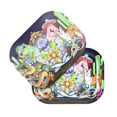 Pulsar Mini Metal Rolling Tray w/ Lid - Psychedelic Desert / 7"x5.5" - Discreet Smoker