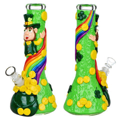 St. Patrick's Day Pot of Gold Glow In The Dark Water Pipe - 10" / 14mm F - Discreet Smoker