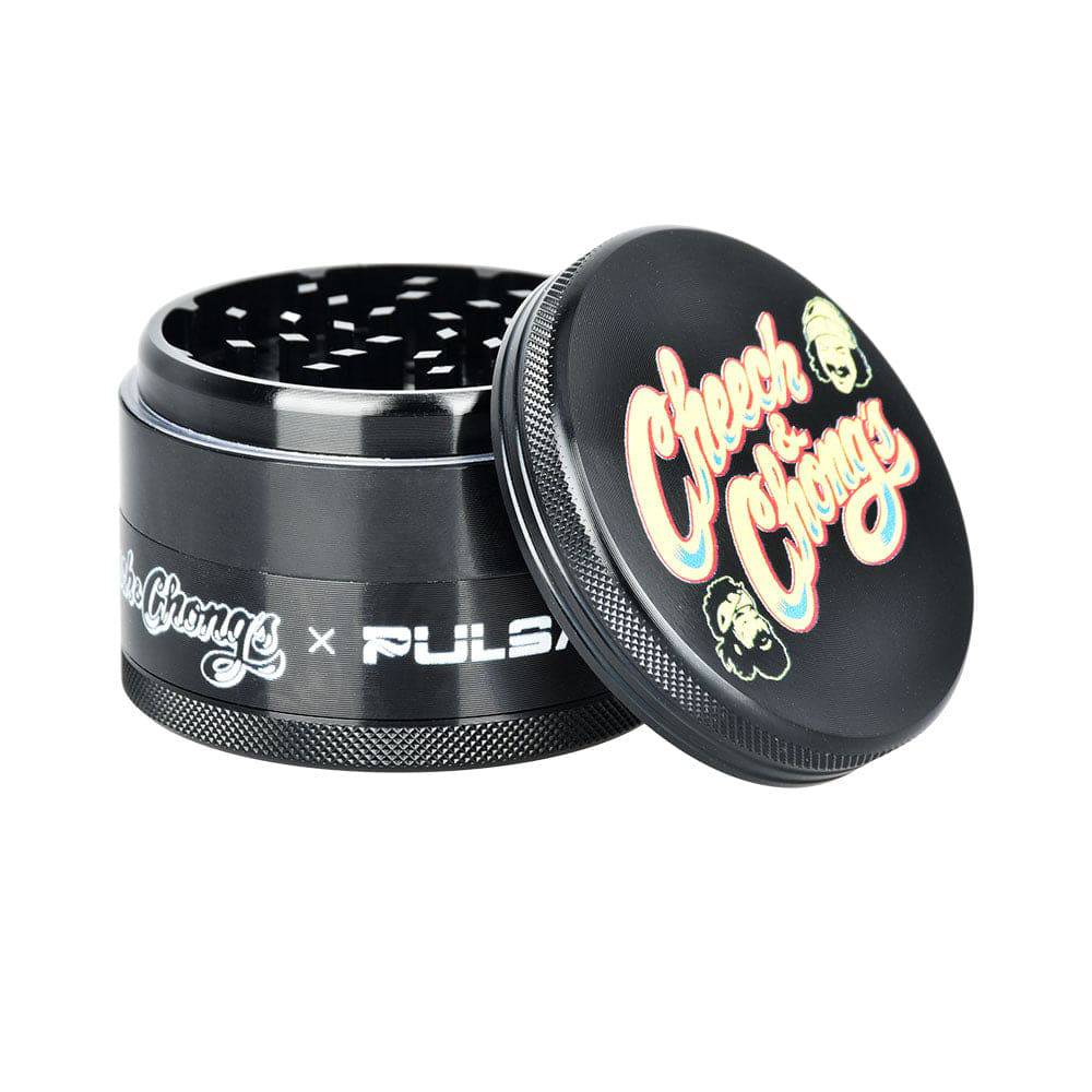 Cheech & Chong's™ x Pulsar Black Metal Grinder | 4pc | 2.5" - Discreet Smoker