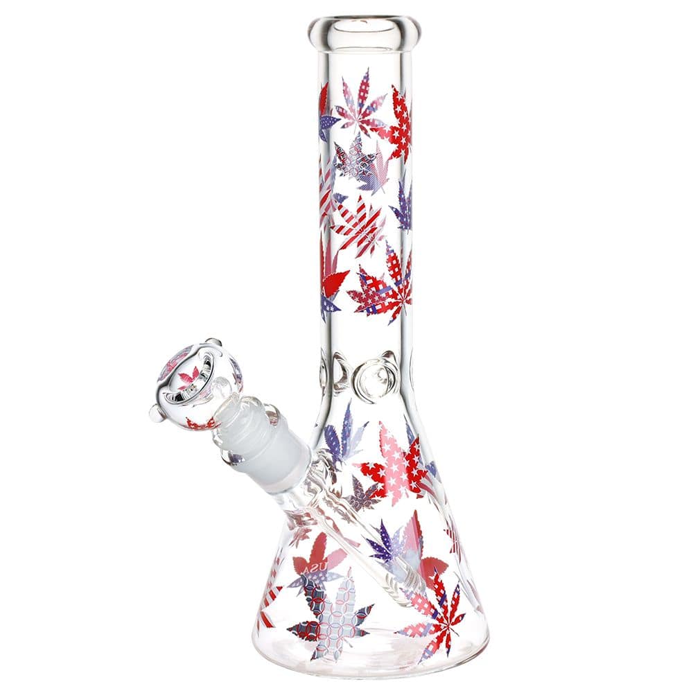 Patriotic Leaf Beaker Glass Water Pipe - 10.25" / 14mm F - Discreet Smoker