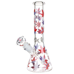 Patriotic Leaf Beaker Glass Water Pipe - 10.25" / 14mm F - Discreet Smoker