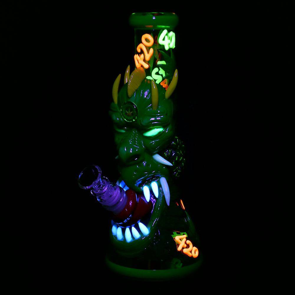 420 Dragon Glow in Dark Beaker Water Pipe - 10" / 14mm F - Discreet Smoker