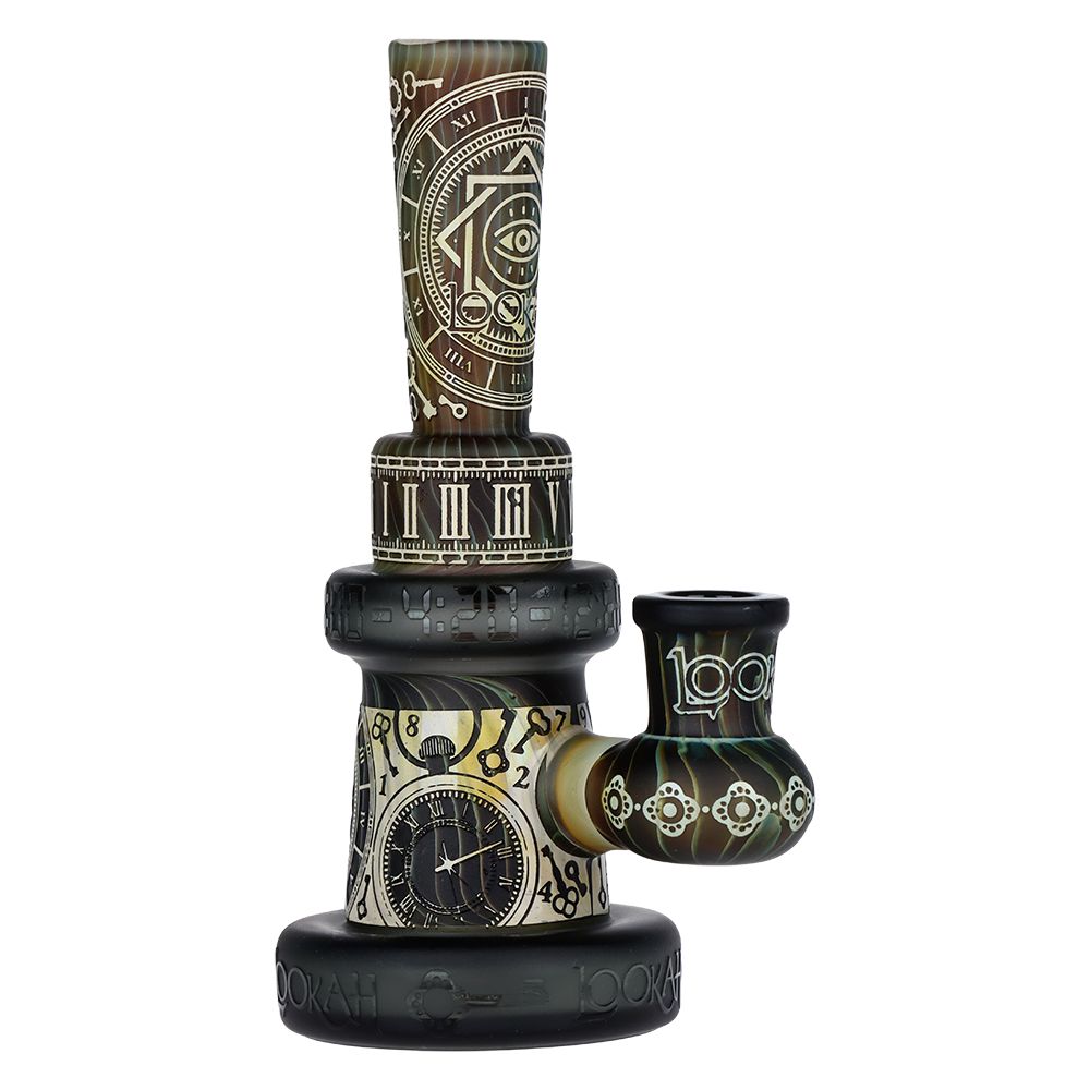 Lookah Glass Sacred Time Black Etched Water Pipe - 6.5" / 14mm F - Discreet Smoker
