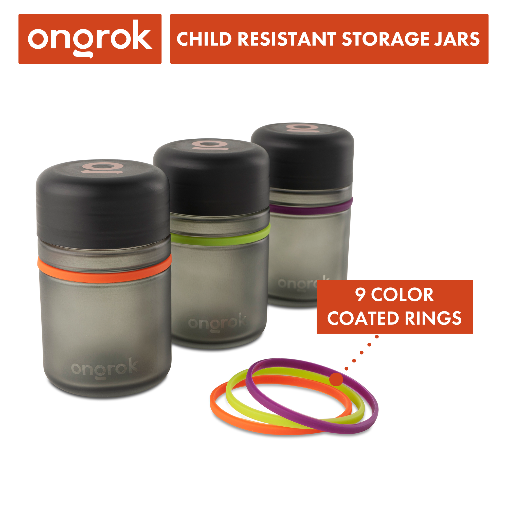 Ongrok Child Resistant Glass Storage Jar, 3 pack x 180ml each - Discreet Smoker