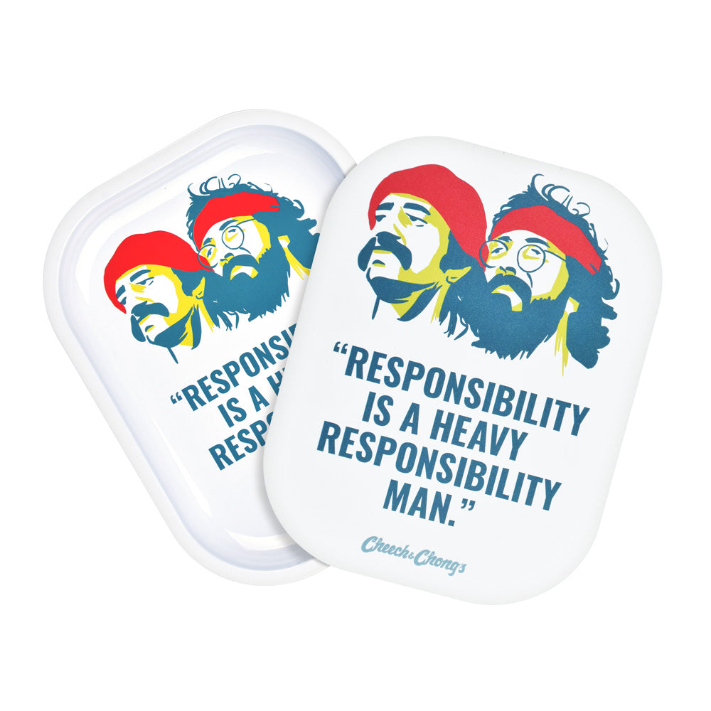 Cheech & Chong's x Pulsar Mini Metal Rolling Tray w/ Lid - Responsibility / 7"x5.5" - Discreet Smoker