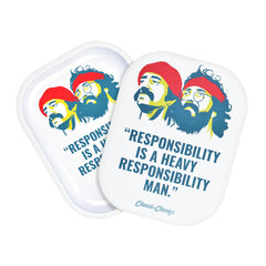 Cheech & Chong's x Pulsar Mini Metal Rolling Tray w/ Lid - Responsibility / 7"x5.5" - Discreet Smoker