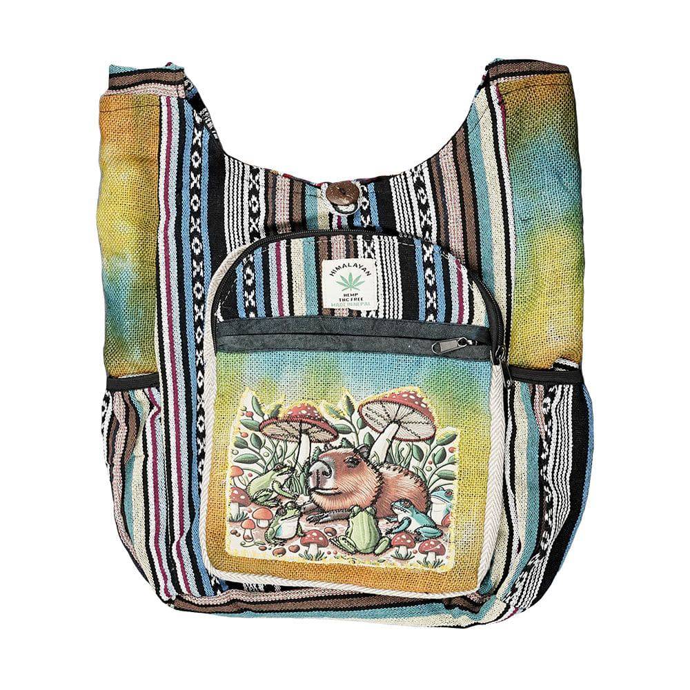 Threadheads Himalayan Hemp Capybara Patchwork Shoulder Bag - 15" x 14" - Discreet Smoker
