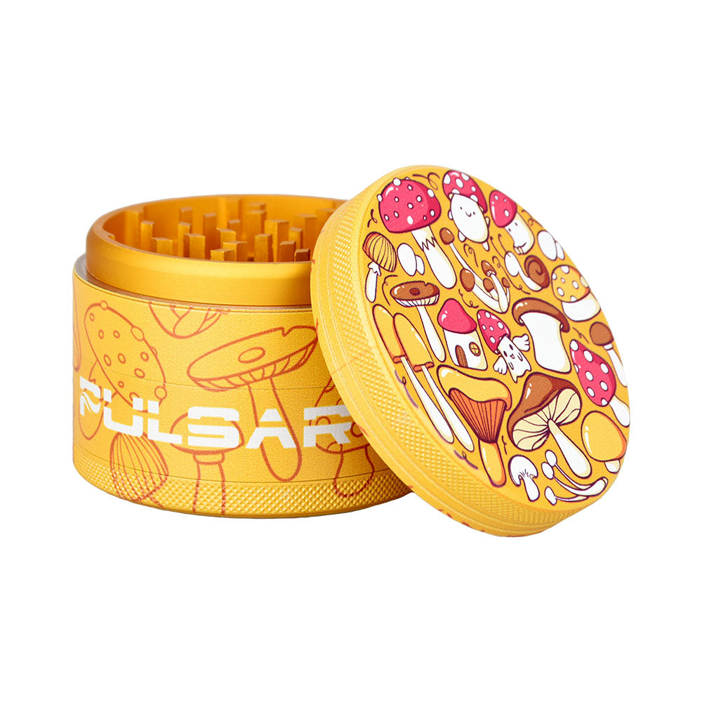 Pulsar Design Series Grinder with Side Art - Fungiside / 4pc / 2.5" - Discreet Smoker