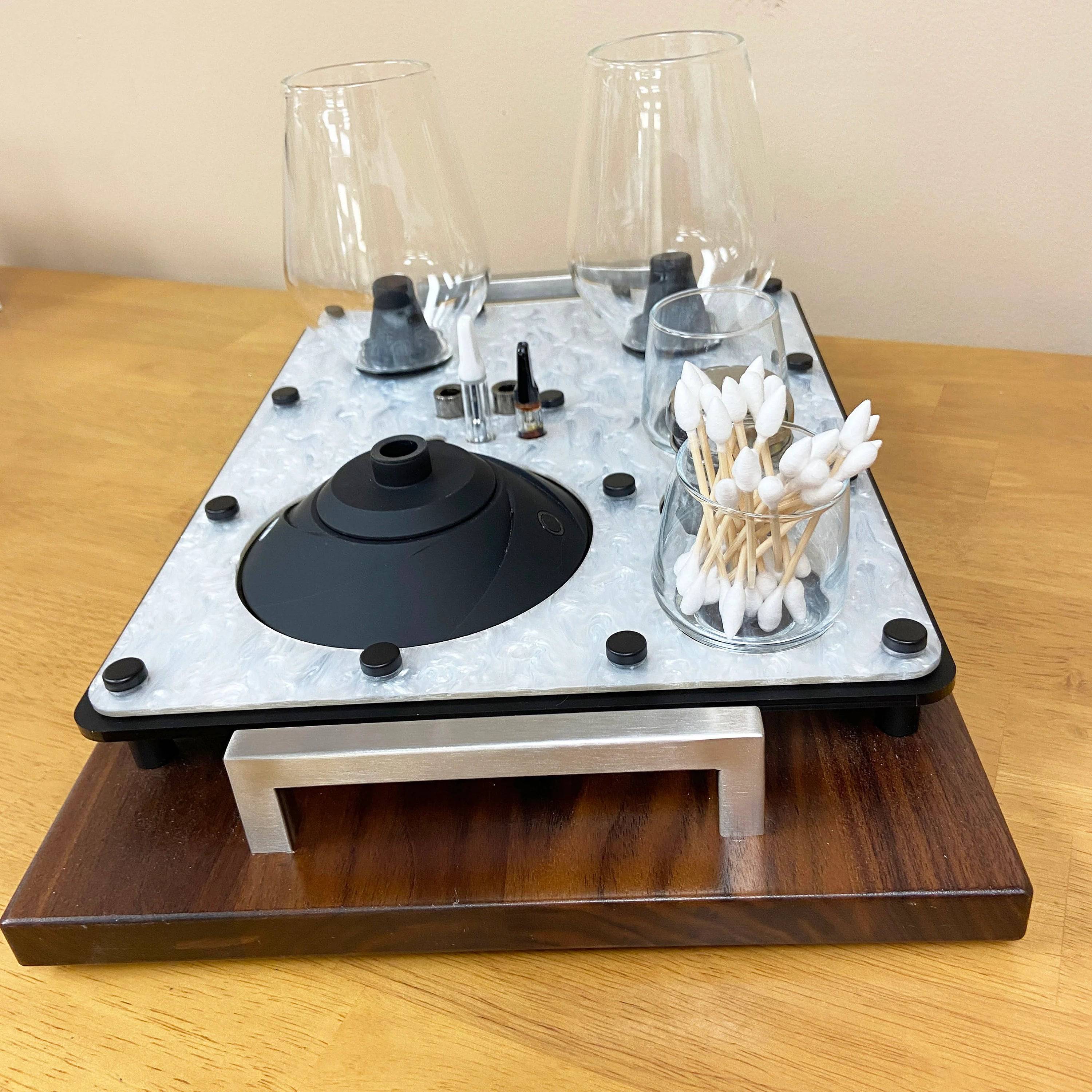 Zenco Vaporizer Double Sommelier Dab Sipping Glass Serving Tray with Handles for Drinkable Vapor - Discreet Smoker