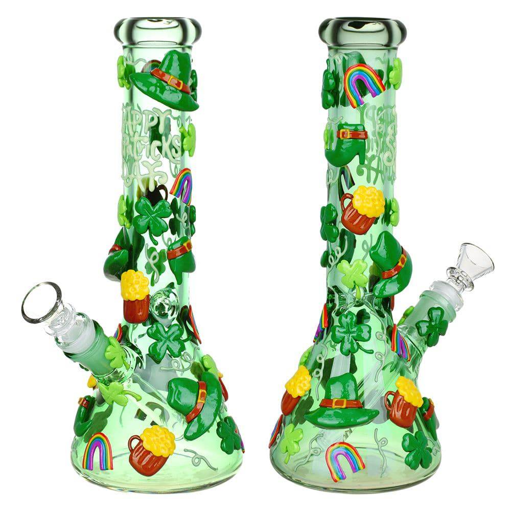 St. Patrick's Day Glow In The Dark Water Pipe - 10" / 14mm F - Discreet Smoker