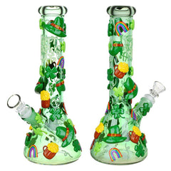 St. Patrick's Day Glow In The Dark Water Pipe - 10" / 14mm F - Discreet Smoker