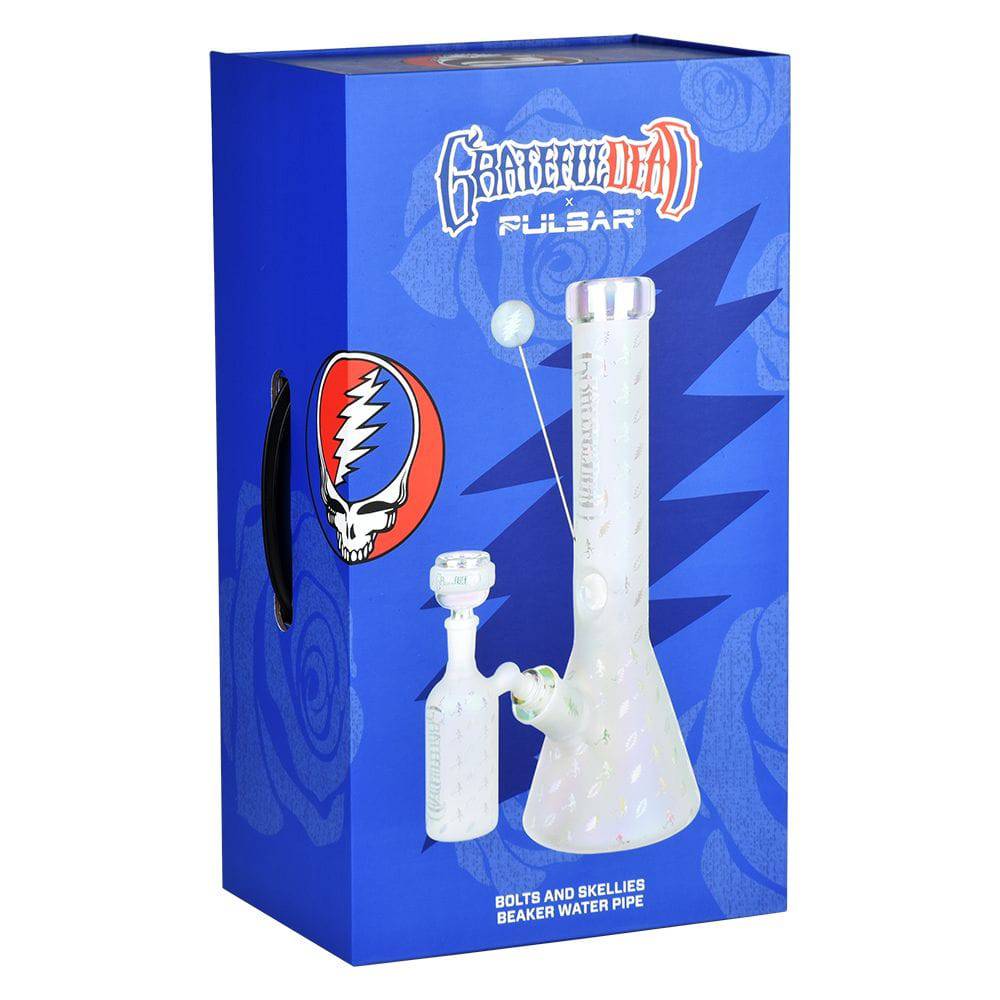 Grateful Dead x Pulsar Bolts And Skellies Glass Beaker Water Pipe Set | 13.75" | 14mm F - Discreet Smoker
