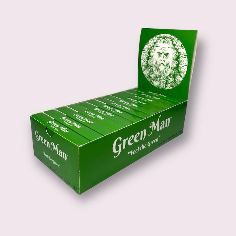 Green Man King Size Green Rice Papers with Pre-Rolled Tips - Discreet Smoker