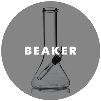 Beaker bong with wide base and angled pipe, one of the most stable types of bongs for sale online.