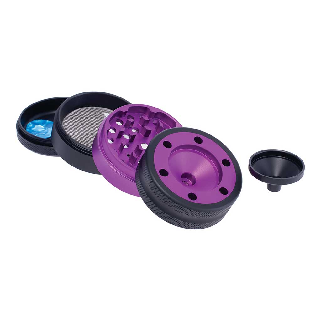 ALUMINIUM GRINDER W/ CONE HOLDER & FUNNEL - Discreet Smoker