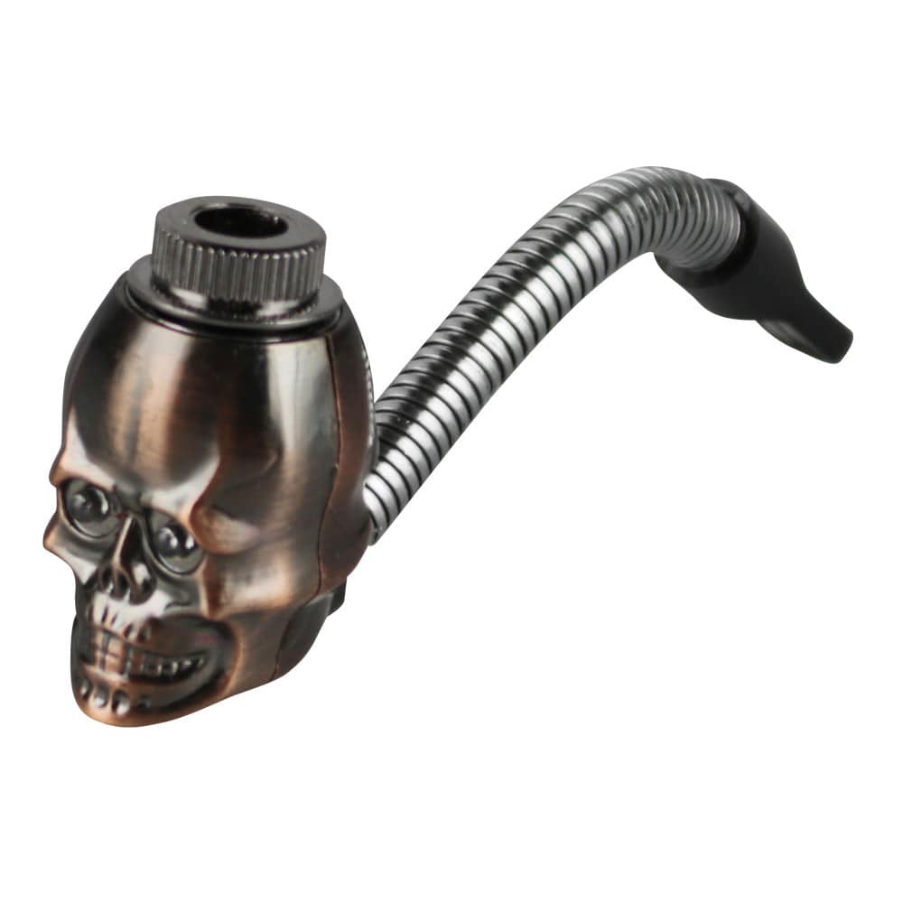 Metal Skull Hand Pipe w/ Flexible Stem - Discreet Smoker