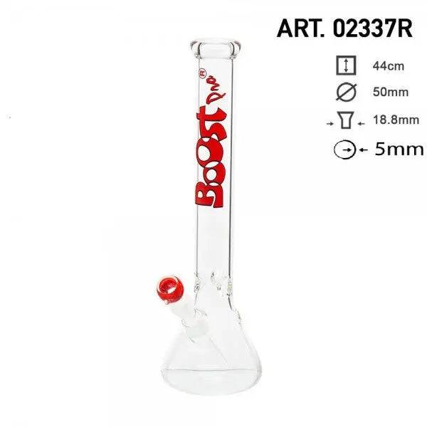 Boost | 17" Red Beaker Base Glass Water Pipe - Discreet Smoker