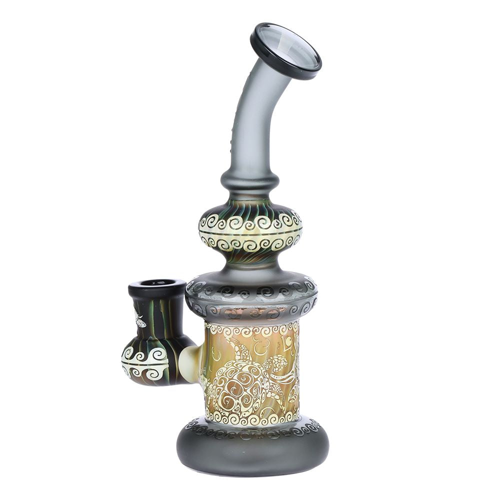 Lookah Glass Sacred Turtle Black Etched Glass Water Pipe - 7" / 14mm F - Discreet Smoker