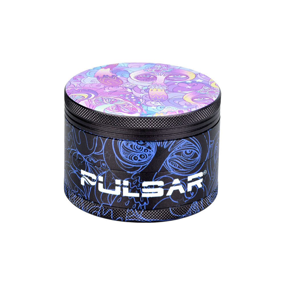 Pulsar Design Series Grinder with Side Art - Melting Mushroom / 4pc / 2.5" - Discreet Smoker