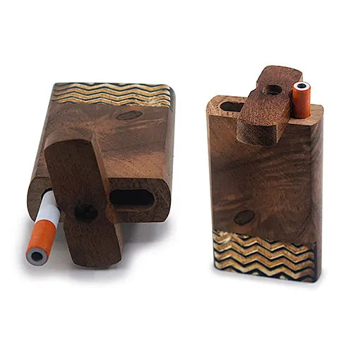 Handmade Wooden Wave Pattern Dugout w/ One Hitter - Discreet Smoker