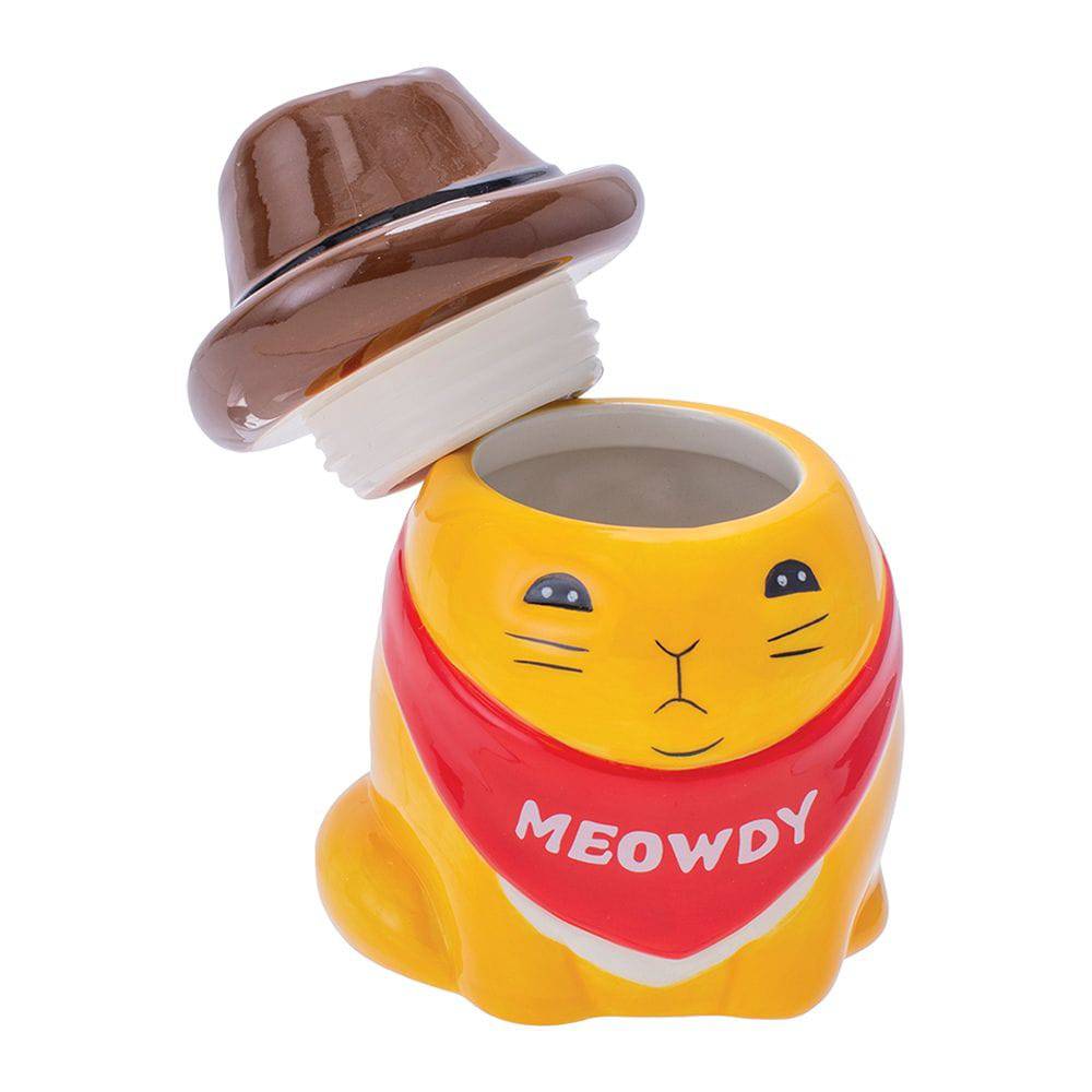 Fujima Meowdy Cat Cowboy Ceramic Stash Jar - 4.5" - Discreet Smoker