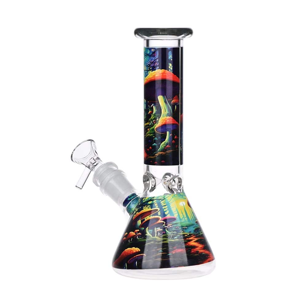 Mushroom Forest Glass Beaker Water Pipe Smoking Set - 7.75" / 14mm F - Discreet Smoker