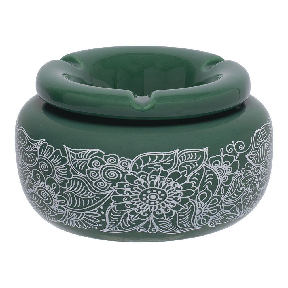 Fujima Moroccan Ceramic Ashtray - Green Floral / 5" - Discreet Smoker