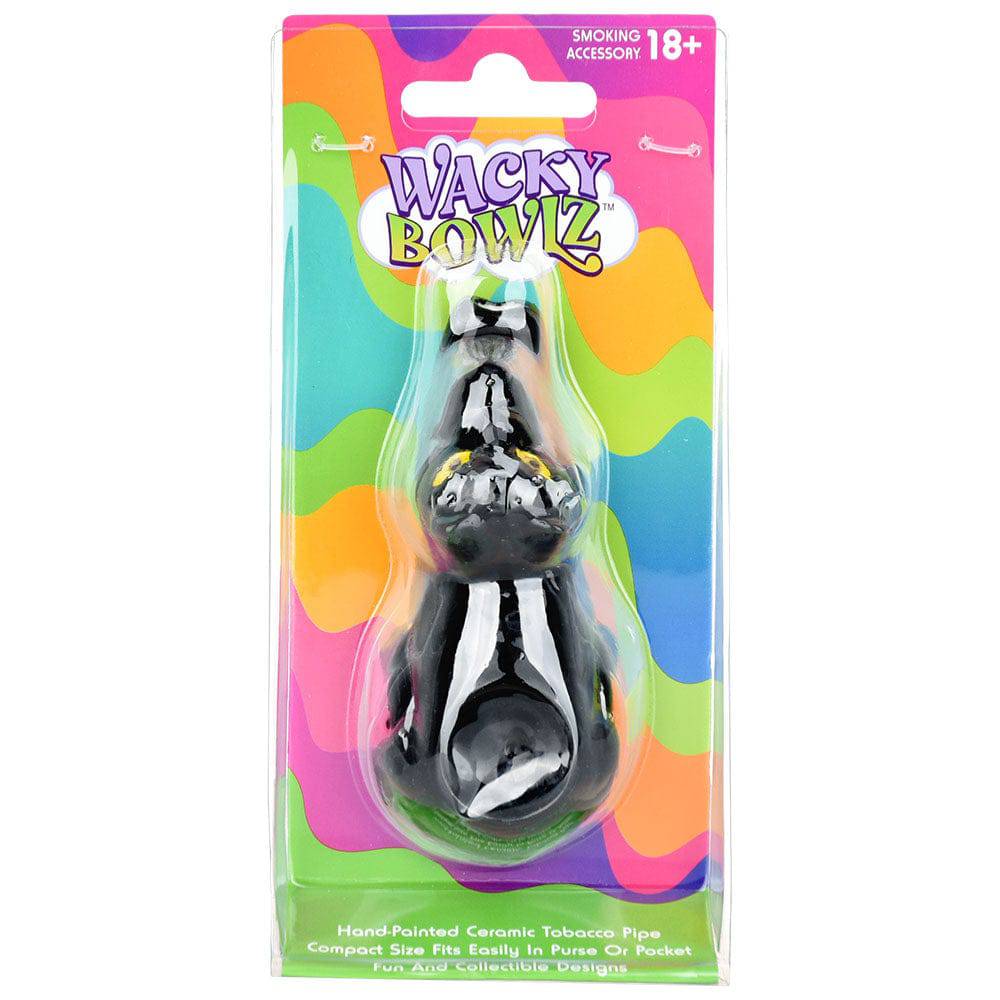 Wacky Bowlz Black Cat Ceramic Pipe - 4" - Discreet Smoker