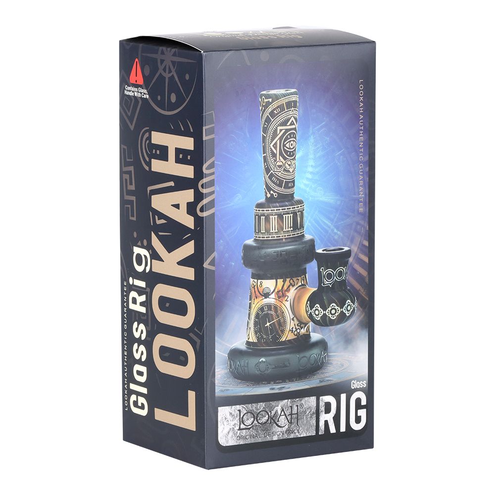 Lookah Glass Sacred Time Black Etched Water Pipe - 6.5" / 14mm F - Discreet Smoker