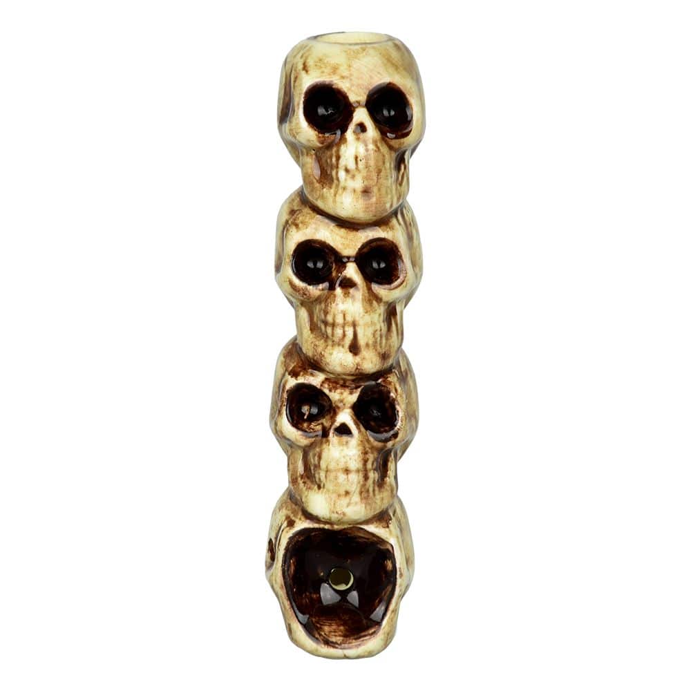Wacky Bowlz Skulls Ceramic Hand Pipe - 3.75" - Discreet Smoker