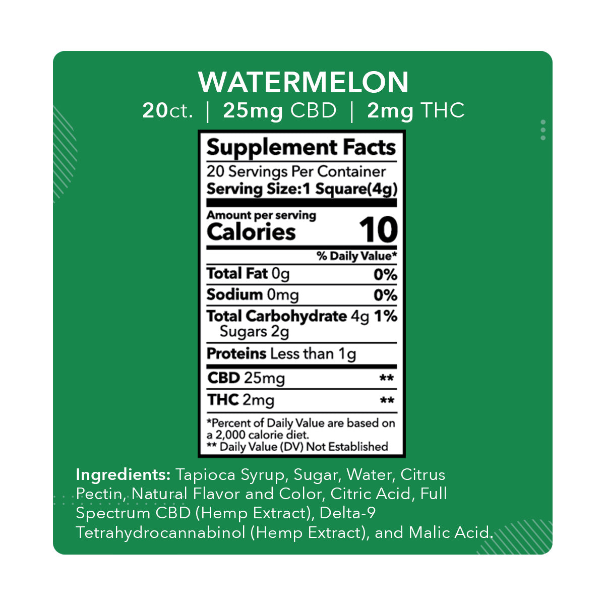 Watermelon - 25mg CBD / 2mg THC (20ct) - Discreet Smoker