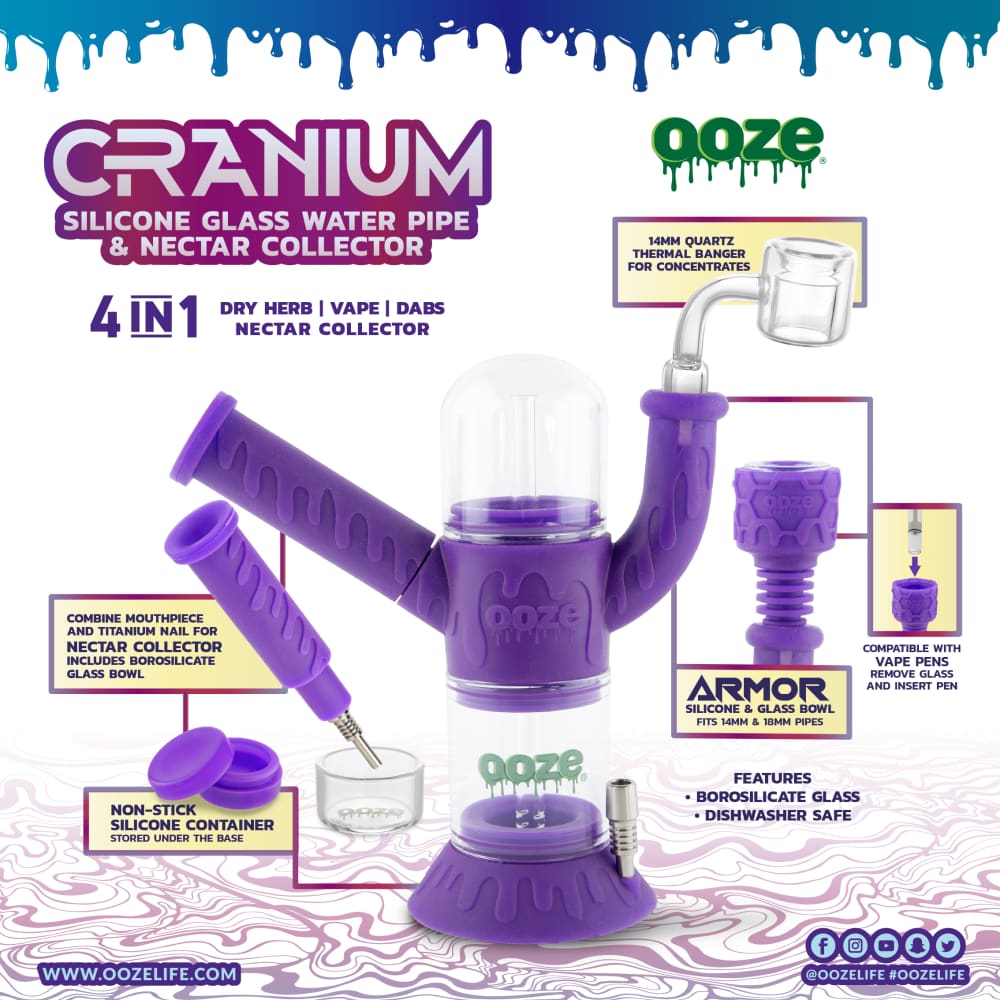 Ooze Cranium Silicone 4-in-1 Hybrid Water Pipe - Discreet Smoker