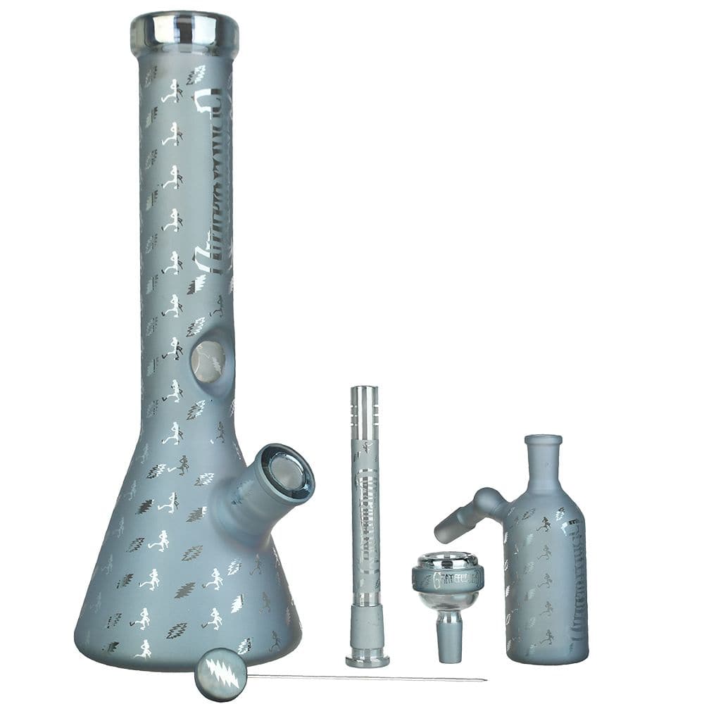 Grateful Dead x Pulsar Bolts And Skellies Glass Beaker Water Pipe Set | 13.75" | 14mm F - Discreet Smoker