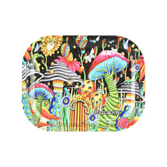 Pulsar Mini Metal Rolling Tray w/ Lid - Garden of Cosmic Delights / 7"x5.5" - Discreet Smoker